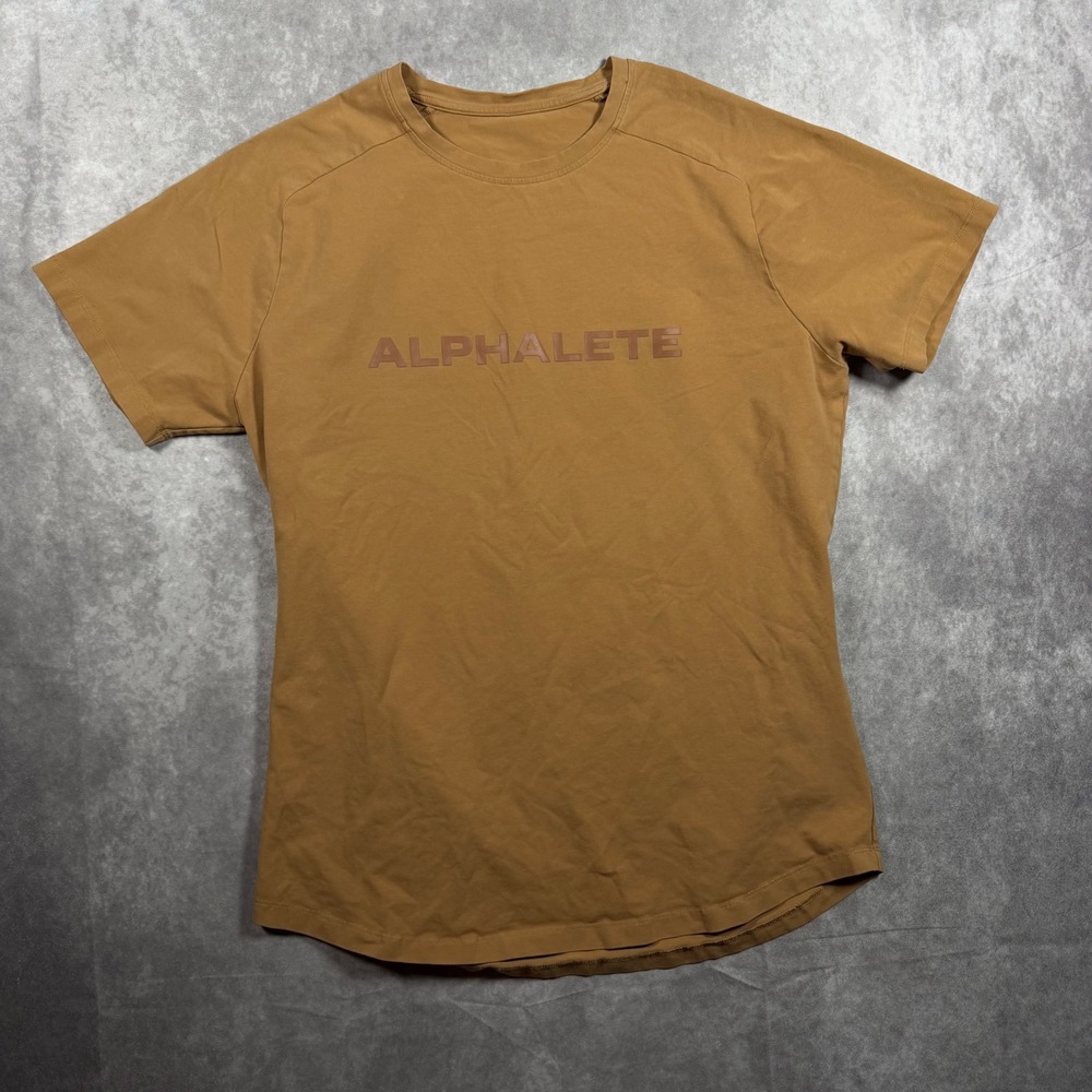 Alphalete Womens XL Tan Brown Curved Hem Activewear Gym Tee Shirt Athleisure